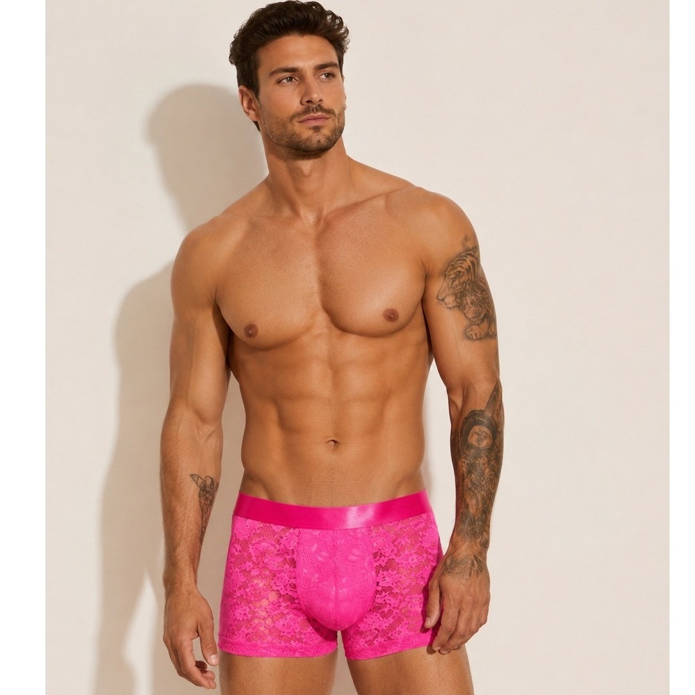 Cosabella Never Say Never Mens Classic Trunk Rani Pink Lace Boxer Brief